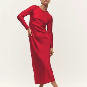 Ann Taylor Elegant Red Long Sleeve Dress